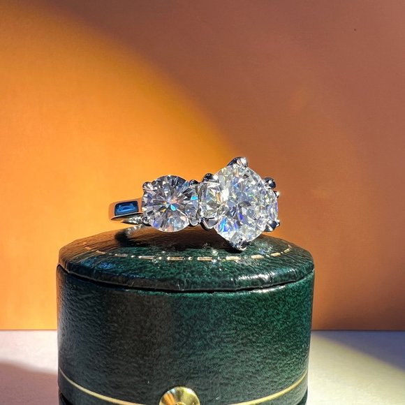 Certified 5ct. t.w. Diamond Moissanite Three Stone Engagement Ring NEW - Picture 11 of 17